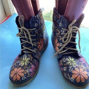 Kids Floral Blue Shoes custom made high tops